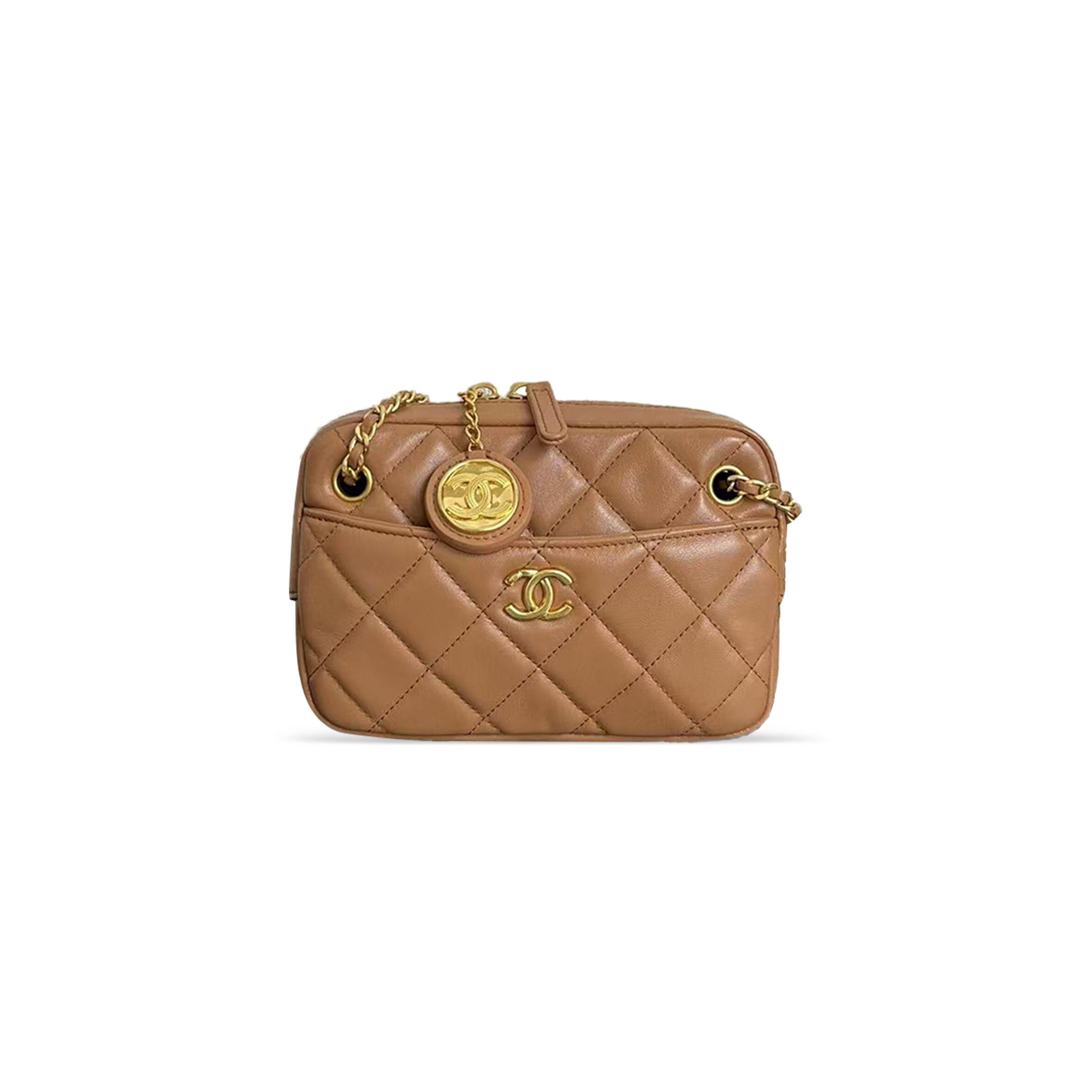 CHANEL GOLD COIN CAMERA BAG BLACK GOLD BUCKLE AS5190 (18*12*7cm)